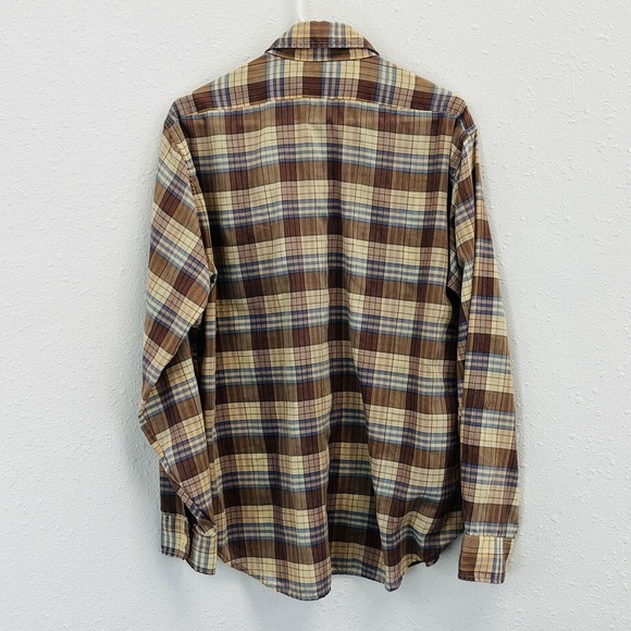 Vintage Mens L Levi's Western Shirt Button Front Brown Blue Plaid Long Sleeve - Picture 5 of 6